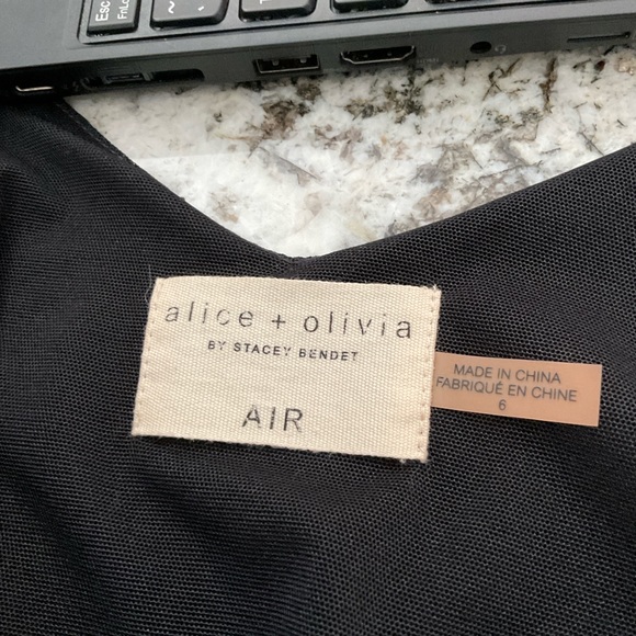 Alice&Olivia Black “Cate” Mesh Stripe V-Neck LBD NWOT - Picture 11 of 12